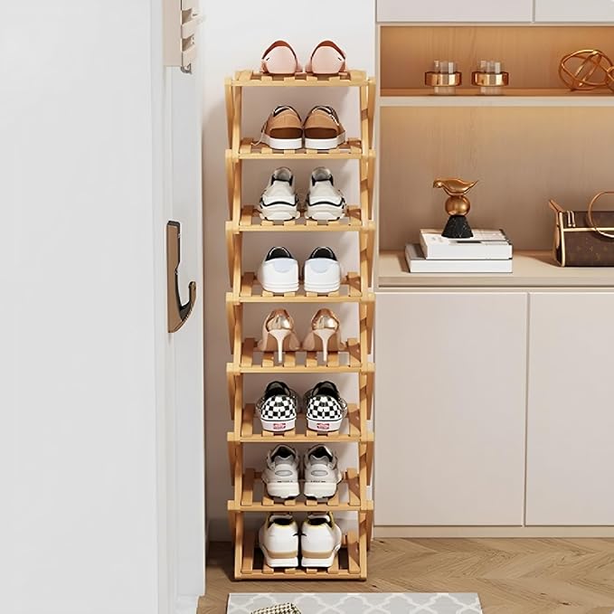 Shoe Rack - Foldable Vertical Shoe Rack for Entryway,Durable and Easy to Assemble,Applicable to Home Entrance, Closet and Bedroom (Nature-3 Layers)
