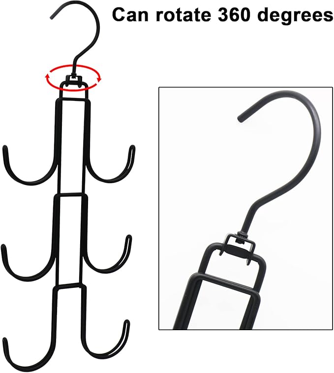 Purse Hanger Organizer for Closet Metal Hanging Bag Holder Hook 360° Rotatable Handbag Storage Hook Rack for Handbags Belts Clothes Ties Accessories(Black)