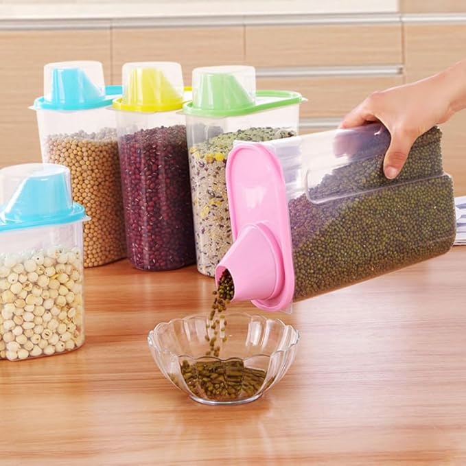 Wakauto 1.5L Airtight Food Storage Container – Plastic Clear Cereal & Rice Storage Bin Dispenser with Pour Spout & Measuring Cup, for Grains, Cereal, Rice, Beans, Kitchen Organization & Meal Prep