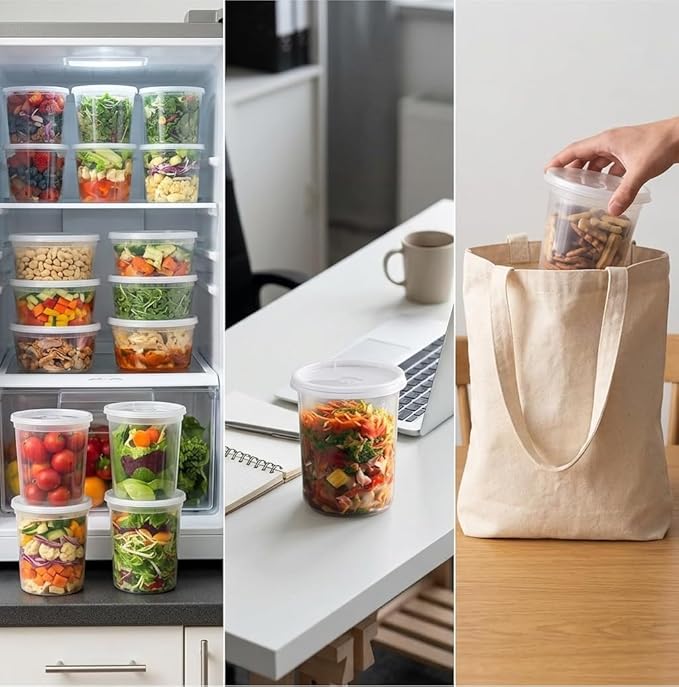 Mr Miracle Deli Containers with Lids - 12 Pack of 32 oz Clear Airtight Reusable Plastic Food and Multi-Purpose Containers - Microwave, Freezer, and Dishwasher Safe
