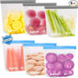 Lerine 6 Pack Reusable Freezer Bags Stand-Up Dishwasher Safe, BPA-Free Reusable 1 Gallon Bags, Leakproof Food Storage Bags for Meat Vegetables Bread Travel (Multicolor, 6Gallon)