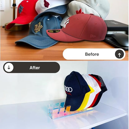 2-Pack Acrylic Hat Racks For Baseball Caps | Hat Storage for Baseball Caps, Closet Shelf Organizer, Bedroom, Dresser, Office – Dazzling + Rainbow (Multi-Color) baseball hat organizer Not for wall