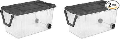 Extra Large Storage Bin, 40 Gallon Wheeled Plastic Storage Container with Handle,Pack of 2 (Clear/Gray)