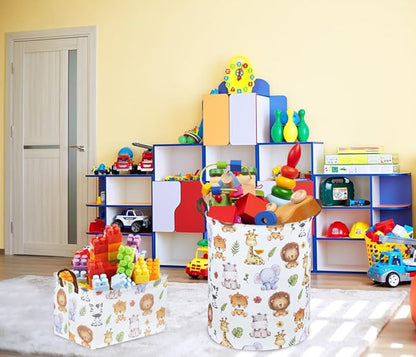 Rectangular Kids Storage Bins,Baby Baskets Organizer.Waterproof PE Coating Cute Basket with Handles.Woodland Nursery Decor,Toys Box,Books Basket, (Cute Animal)