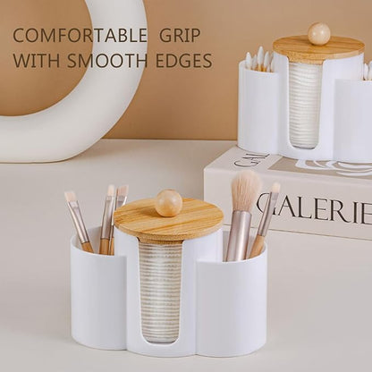 3-in-1 Q-Tip Holder for Bathroom – Premium Vanity Organizer Canister with Dustproof Lid for Cotton Swabs, Balls and Pads, Countertop Storage Container（White）