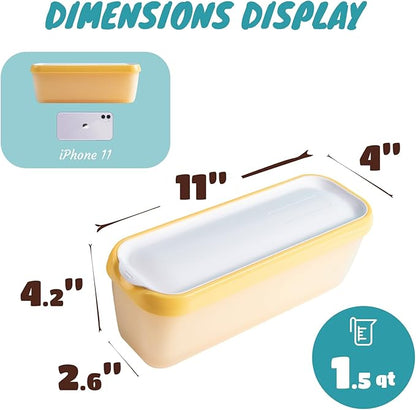 2 Pack Ice Cream Tub Containers (1.6 Quart Each), Reusable Freezer Storage Containers with Lids for Homemade Sorbet, Frozen Yogurt, or Gelato, Yellow and Green