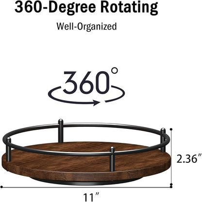 Lazy Susan Organizer：11 Inch Black Wooden Turntable Holder for Pantry&Dinning Table Rotating Round Spice Rack for Dresser Makeup, Counertop, Home&Kitchen