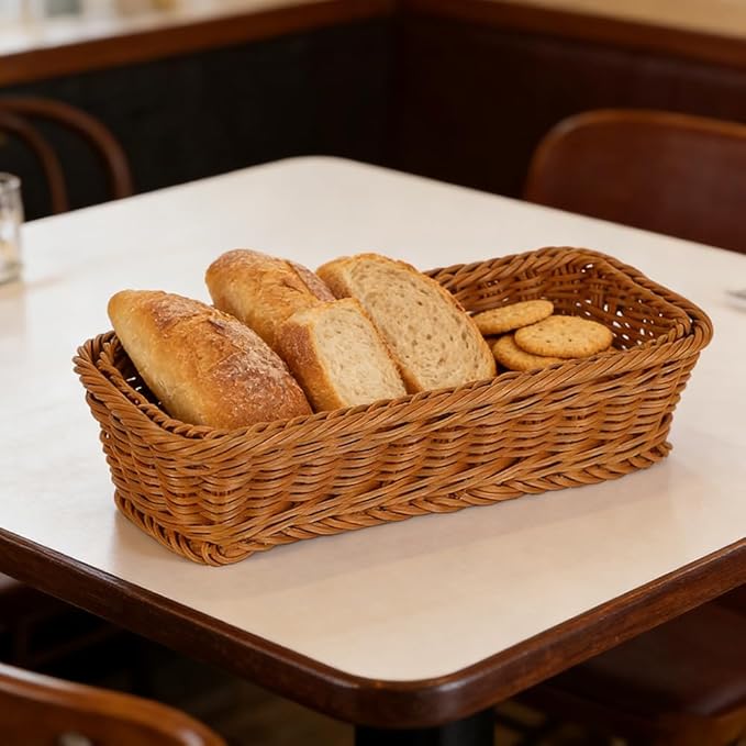 Small Wicker Bread Basket, Cracker Basket, Silverware Organizer Baskets, Flatware Organizer for Drawer, Stackable Wicker Narrow Baskets for Spoons Forks Knives Stationery (Rectangle)