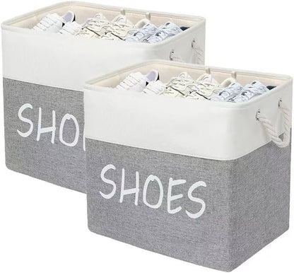 Large Fabric Shoe Basket,Flodable Shoe Storage Bin for Entryway,Hallway or Mudroom,Stylish Shoe Storage Container (Large-2 Pack)