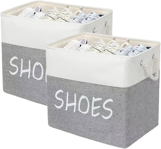Large Fabric Shoe Basket,Flodable Shoe Storage Bin for Entryway,Hallway or Mudroom,Stylish Shoe Storage Container (Large-2 Pack)