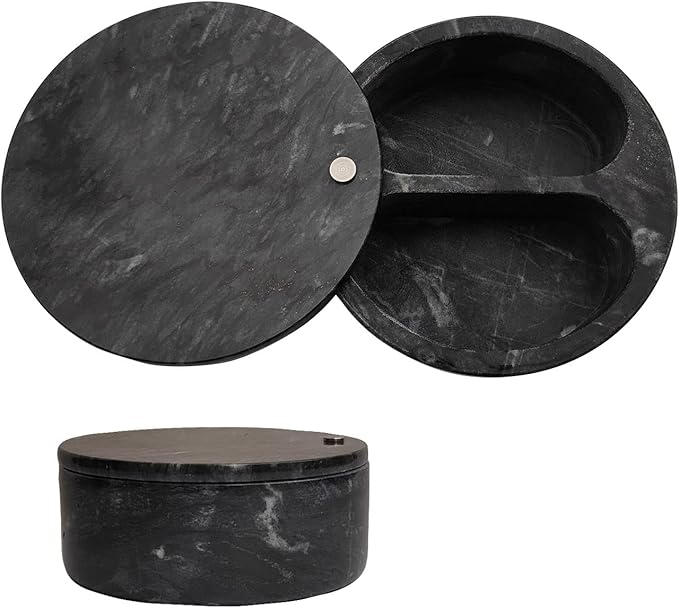Ritadeshop Salt and Pepper Bowl/Dual Compartment Cellar with Swivel Top for Salt, Spice and Herbs Storage (Black)
