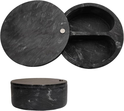 Ritadeshop Salt and Pepper Bowl/Dual Compartment Cellar with Swivel Top for Salt, Spice and Herbs Storage (Black)