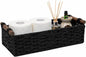 Black Woven Bathroom Basket with Wood Handles — Toilet Paper Storage Organizer for Back of Toilet, Paper Rope Wicker Basket, Boho Bathroom Decor Tray for Countertop or Tank Top
