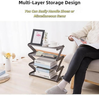 4 Tier Foldable Shoe Rack Organizer Free Standing Shoe Rack for Closet Front Door Living Room Entryway, Simple Installation (Coffee)