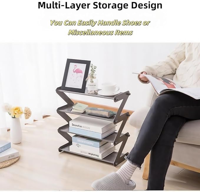 4 Tier Foldable Shoe Rack Organizer Free Standing Shoe Rack for Closet Front Door Living Room Entryway, Simple Installation (Pink)