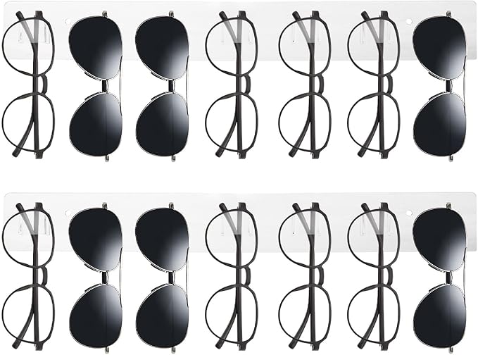 Wall Mount Sunglasses Storage Organizer Acrylic Holder Modern Eyeglasses Display Holder Set of 2 Sunglass Holder for Wall Transparent Eyewear Display