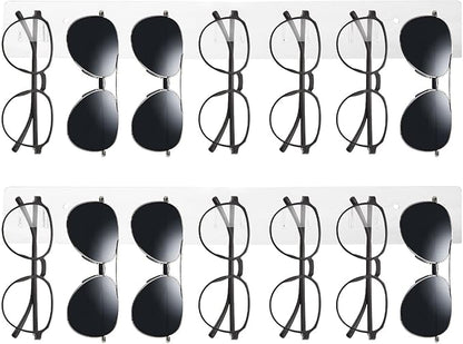 Wall Mount Sunglasses Storage Organizer Acrylic Holder Modern Eyeglasses Display Holder Set of 2 Sunglass Holder for Wall Transparent Eyewear Display