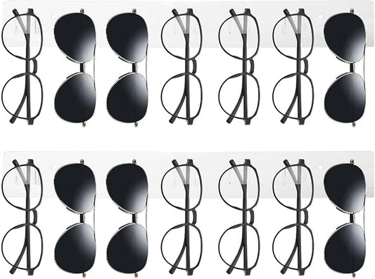 Wall Mount Sunglasses Storage Organizer Acrylic Holder Modern Eyeglasses Display Holder Set of 2 Sunglass Holder for Wall Transparent Eyewear Display