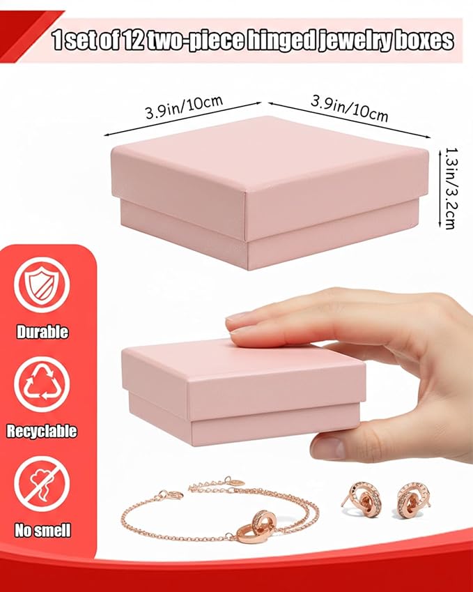 Rocutus Jewelry Gift Boxes for Necklace, Earring, Ring - Cotton Filled Cardboard Paper Jewelry Box Gift Cases for Wedding, 12 Pack Engagement, Gift Packaging, Luxury Jewelry Box, Ring Box (Pink)