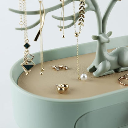 MORE&LESS Antlers Jewelry Display Stand with Drawer and Crystal Handle, Tree Tower Rack Hanging Organizer for Ring Earrings Necklace Bracelet
