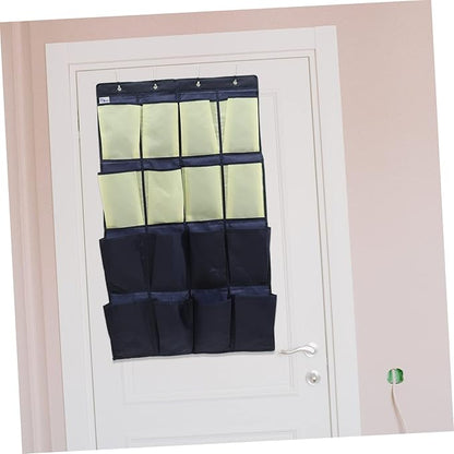 Over the Door Hanging Shoe Organizer Bag Pouch for Closet Storage Multi Use Oxford Hanging Storage for Shoes Socks and Items in Blue Yellow