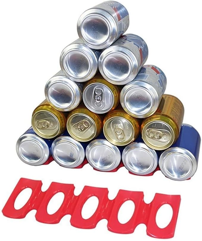 Drink Holder Silicone Beer Cola Wine Bottle Mats, Water Bottles & Food Cans Rack Holder Stack, Perfect Kitchen Cabinet and Fridge Stack Storage, Bottles Cans Fridge Organizer, 1 Pcs, Red