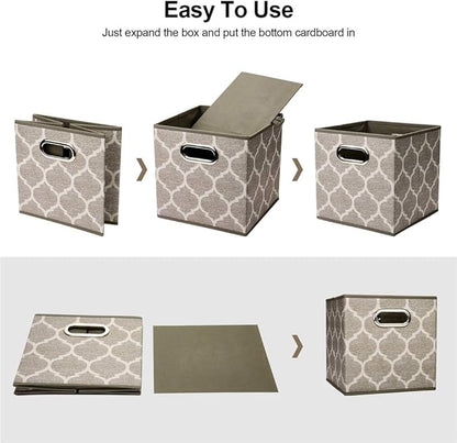 Decorative Storage Cubes 10.5 x10.5 x 11 Inch Brown Cuibcle Baskets LatticePattern Cloth Storage Cubes Bins Foldable Fabric Storage Boxes Inserts Cube Drawers for Organizer Closet,QY-SC08-6