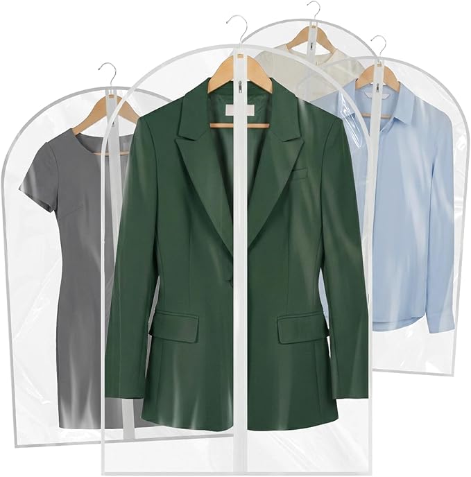 36” All Clear Garment Bags for Women Suit Bags - PEVA Waterproof Suit Cover with Zipper for,Hanging Clothes, Coats - Durable Dresser for Closet Storage, Dustproof & Moisture Resistant - 36”/12 Pack