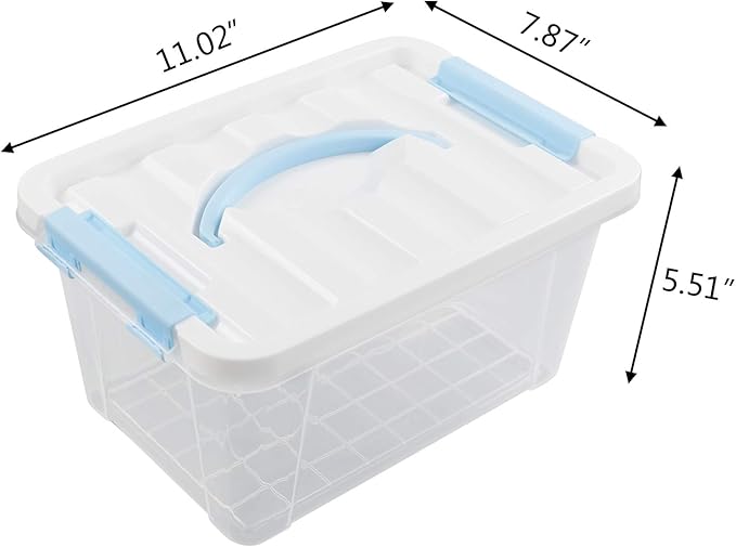 Gloreen 6 Quart Clear Storage Bins with Lid and Blue Handle, Multipurpose Plastic Storage Latch Box/Containers, 2 Packs