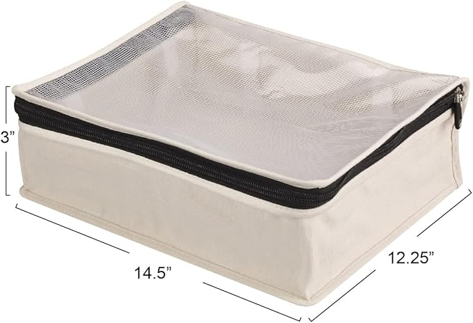Household Essentials Canvas Sweater Storage Bags, 2-Pack, Breathable Cotton, Under-Bed Zippered Storage with Clear Top Window, Stackable, Cedar Insert Compatible (Not Included), Natural