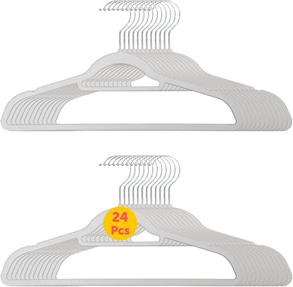 Heavy Duty Plastic Hangers, White - Pack of 24 Clothes Hangers with Hook for Scarves, Belts, and Straps - Durable Hanger for Clothing, Shirts, Suits, Coats and Everyday Use