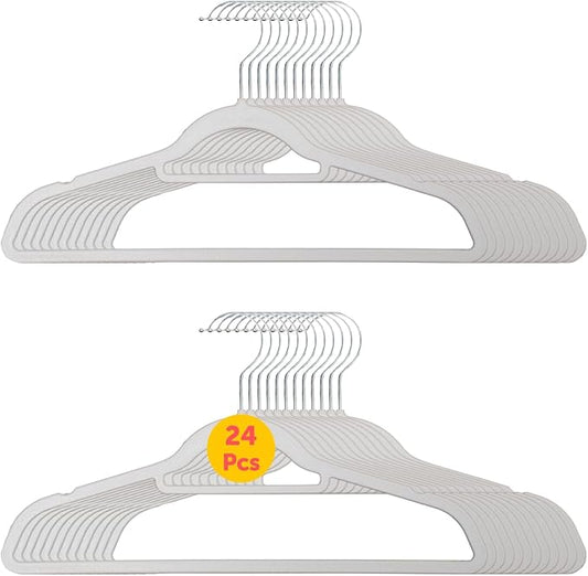 Heavy Duty Plastic Hangers, White - Pack of 24 Clothes Hangers with Hook for Scarves, Belts, and Straps - Durable Hanger for Clothing, Shirts, Suits, Coats and Everyday Use