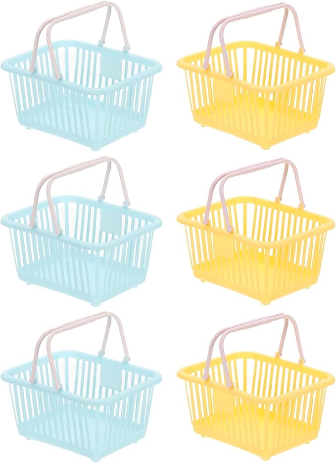 PATIKIL 6PCS Mini Shopping Basket, Small Plastic Basket Mini Storage Basket Grocery Tiny with Handles Organizer Filtered Water for Organizing Toys Eggs Fruits Snacks,Blue Yellow