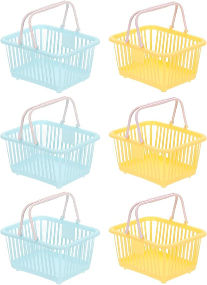 PATIKIL 6PCS Mini Shopping Basket, Small Plastic Basket Mini Storage Basket Grocery Tiny with Handles Organizer Filtered Water for Organizing Toys Eggs Fruits Snacks,Blue Yellow