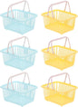 PATIKIL 6PCS Mini Shopping Basket, Small Plastic Basket Mini Storage Basket Grocery Tiny with Handles Organizer Filtered Water for Organizing Toys Eggs Fruits Snacks,Blue Yellow