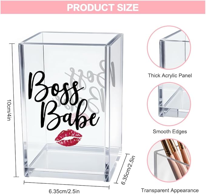 Boss Babe Acrylic Makeup Brush Organizer Holder, Funny Babe Pen Holder Cup, Promotion Appreciation Gifts for Women Female Girl Boss Boss Lady t Makeup Lover, Thank you Gifts for Female