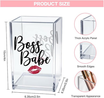Boss Babe Acrylic Makeup Brush Organizer Holder, Funny Babe Pen Holder Cup, Promotion Appreciation Gifts for Women Female Girl Boss Boss Lady t Makeup Lover, Thank you Gifts for Female