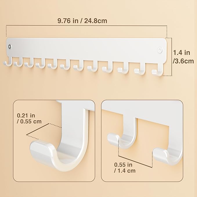 bussdis Drill-In Necklace Organizer: Sturdy Necklace Holder Wall Mounted with Hooks for Tangle-Free Jewelry Storage – Space-Saving Wall Necklace Hanger, White, 2 PCS