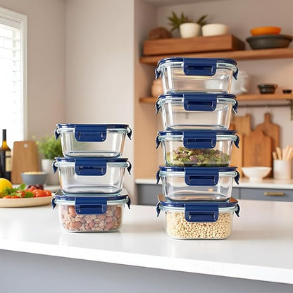 2 Cup Square Glass Food Containers set, Small Square Food Storage Containers With Airtight Lids, BPA free 16oz small Glass Meal Prep Bowls, Dishwasher, Microwave, Freezer Safe (Dark Blue)