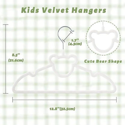 ManGotree 12.8" Kids Velvet Hangers, Non-Slip Felt Baby Clothes Hanger, Cute Bear Hanger for Nursery, Space Saving Toddler Hangers for Children's Closet (20 Pack, White)