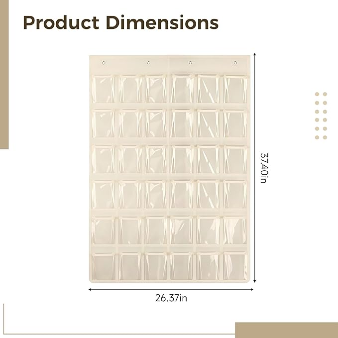 2-Piece Beige Door Storage: 36 Pockets, 37.4 X 26.4 In/95X67Cm, Water Bottle & Phone Organizer