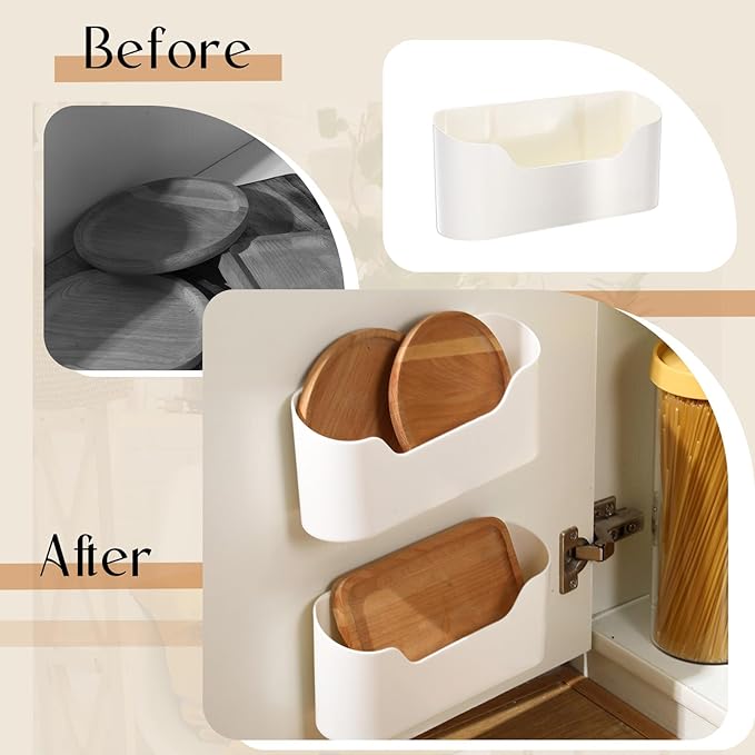 Wonderjune 4 Pack Adhesive Cabinet Door Organizer, Lid Organizer Wall Mounted Pantry Door Organizer Bin Holder for Lid Wall Organizer for Kitchen RV Bathroom (Classic,Same Size)