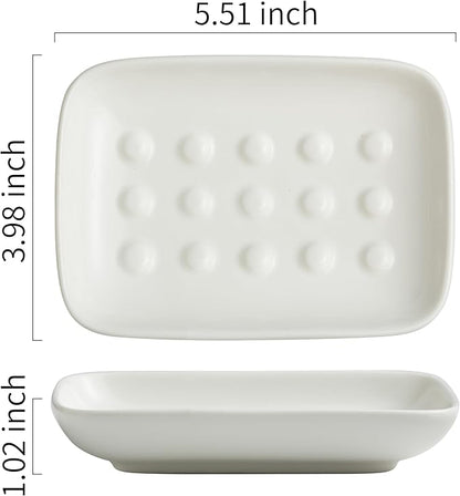 Miamolo Soap Dish, Ceramic Soap Holder Shower Soap Dish for Bar Soap Sponge, Soap Saver Tray for Bathroom Kitchen Sink, White