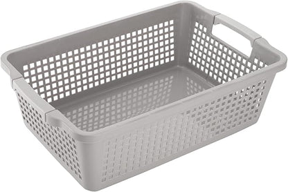 Hedume 4 Pack Plastic Storage Baskets with Handle, 15”x9.8”x4.7” Pantry Storage Bins, Closet Baskets, Large Organization Basket for Nursery, School, Office
