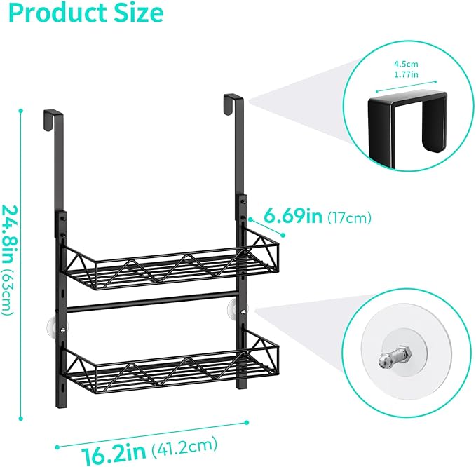 HapiRm Hat Organizer for Baseball Caps - 2 Tier Over the Door & Wall Mounted Hat Rack with 2 Adjustable Metal Basket, Storage Holds up to 20 Caps for Door, Bedroom, Closet (Black)