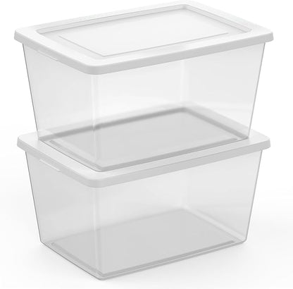 Sterilite 18 Pack Storage Boxes, Clear Plastic Stackable Containers, Lightweight Home Organizers with Snap Lids, 58 Quart, White