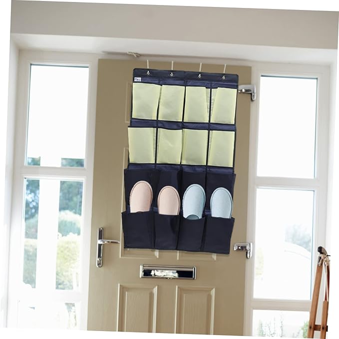 GLEAVI Hanging Door Shoe Organizer Over the Door Shoe Rack for Closet Storage Oxford Cloth Shoe Holder for Shoes and Gadgets in Blue and Yellow
