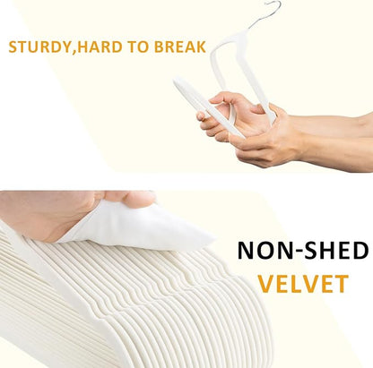 Velvet & Slim Felt Hangers 50 Pack, Beige 360 Swivel Hook Non-Slip Adult Hangers for Coats, Pants & Dress Clothes