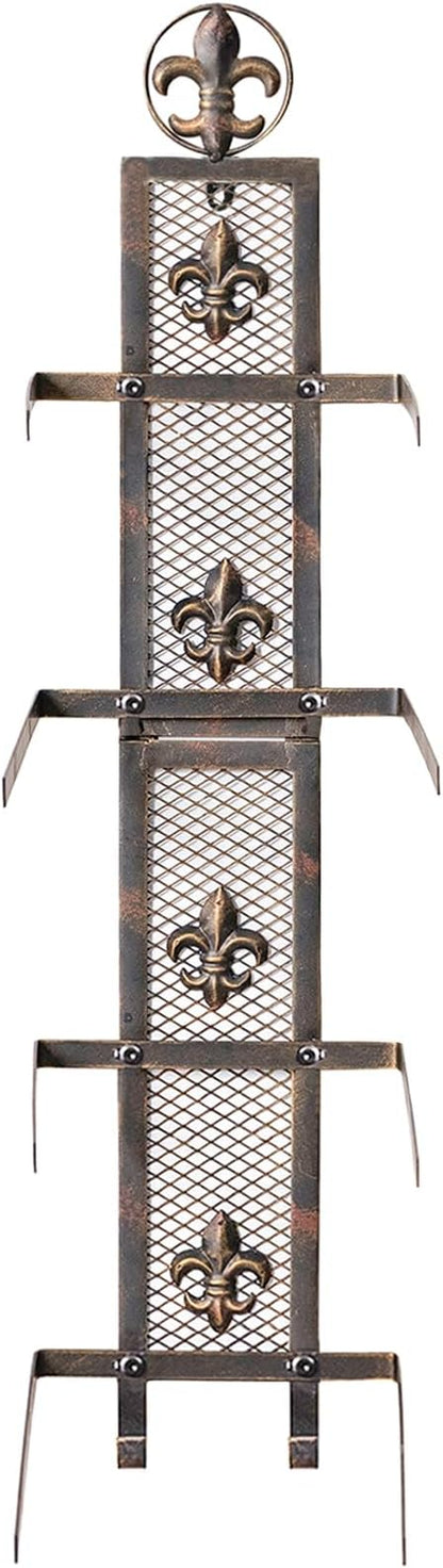 Cowboy Hat Rack for Wall, Metal Fleur-De-Lis Cowboy Hat Holder for 4 Hats, Vertical Western Hat Rack Wall Mount, Rustic Fold-Up Wall Hanging Decorative Hat Racks, 13.8”W x 32.6”H