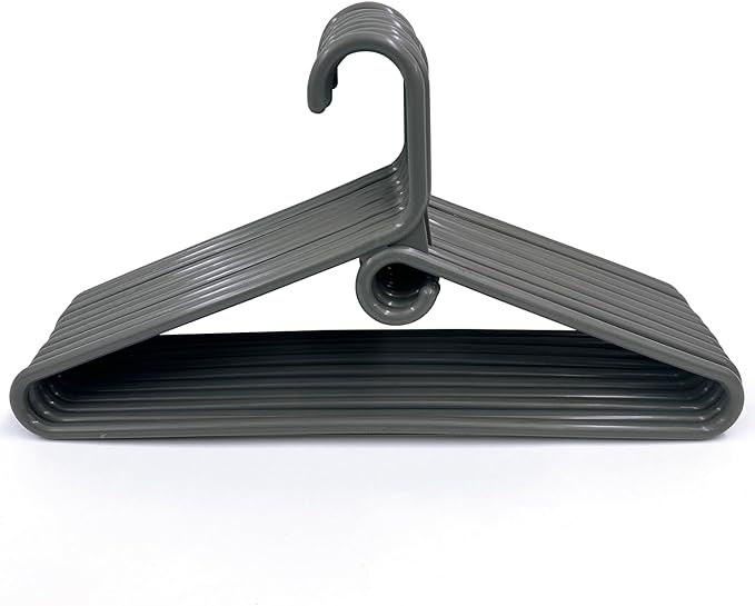Clothes Hangers 10 Pack Plastic - Heavy Duty Space Saving Coat, Velvet Hangers, Pant Hangers for Closet Organization - Durable Non-Slip, Grey Wardrobe Essentials Bulk Storage